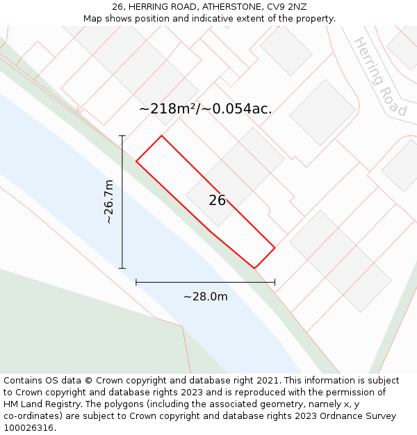 26, HERRING ROAD, ATHERSTONE, CV9 2NZ: Plot and title map