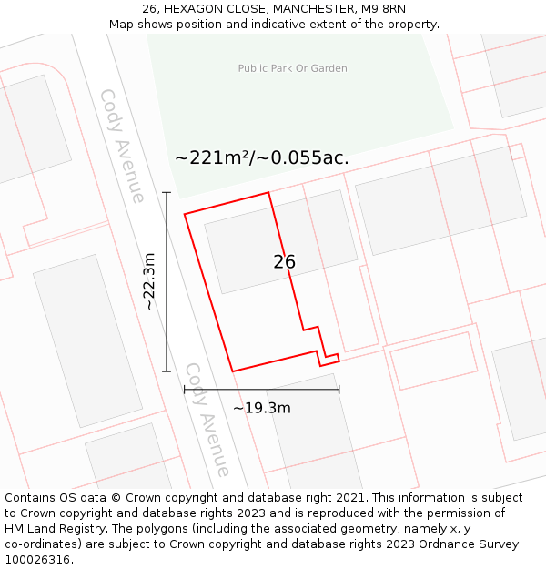 26, HEXAGON CLOSE, MANCHESTER, M9 8RN: Plot and title map