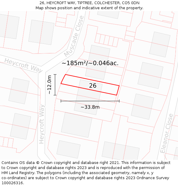 26, HEYCROFT WAY, TIPTREE, COLCHESTER, CO5 0DN: Plot and title map