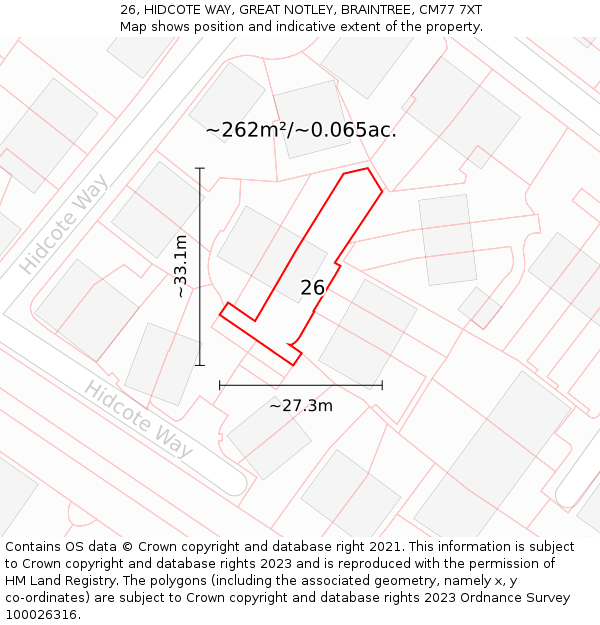 26, HIDCOTE WAY, GREAT NOTLEY, BRAINTREE, CM77 7XT: Plot and title map