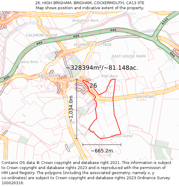 26, HIGH BRIGHAM, BRIGHAM, COCKERMOUTH, CA13 0TE: Plot and title map