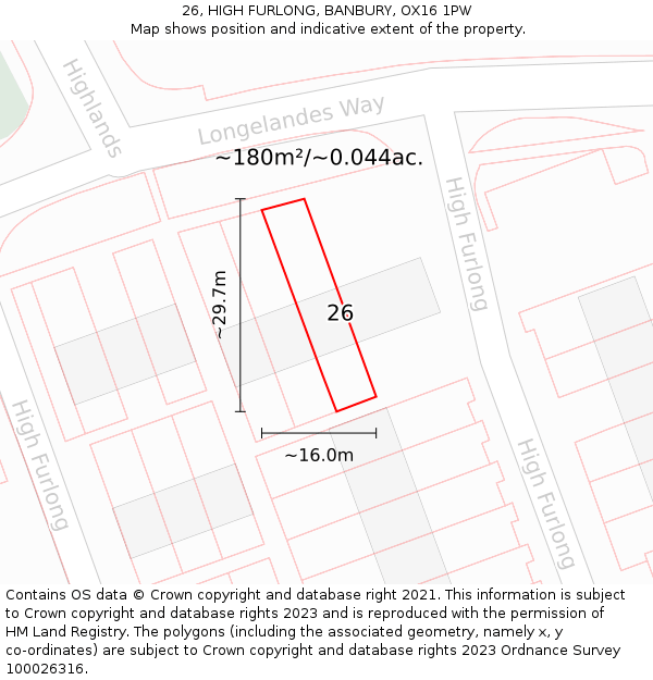 26, HIGH FURLONG, BANBURY, OX16 1PW: Plot and title map