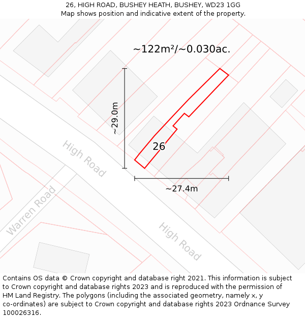 26, HIGH ROAD, BUSHEY HEATH, BUSHEY, WD23 1GG: Plot and title map