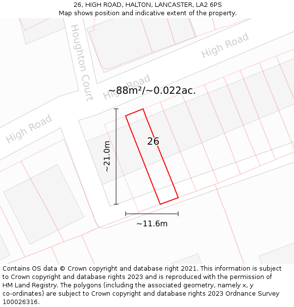 26, HIGH ROAD, HALTON, LANCASTER, LA2 6PS: Plot and title map