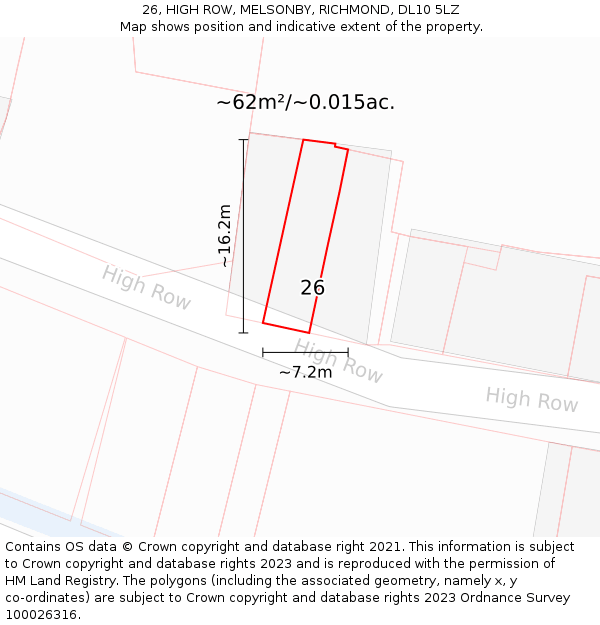 26, HIGH ROW, MELSONBY, RICHMOND, DL10 5LZ: Plot and title map