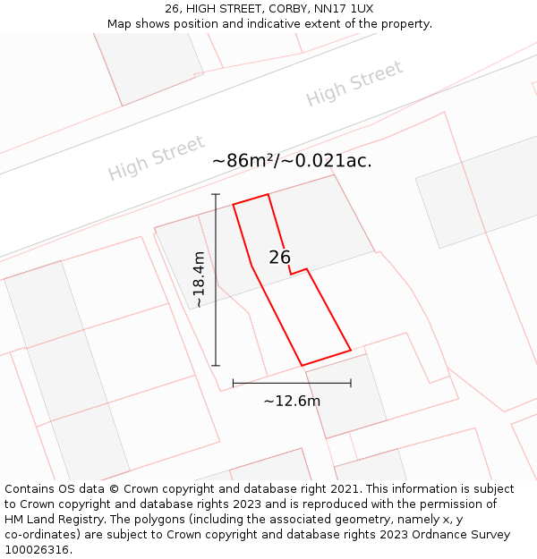 26, HIGH STREET, CORBY, NN17 1UX: Plot and title map