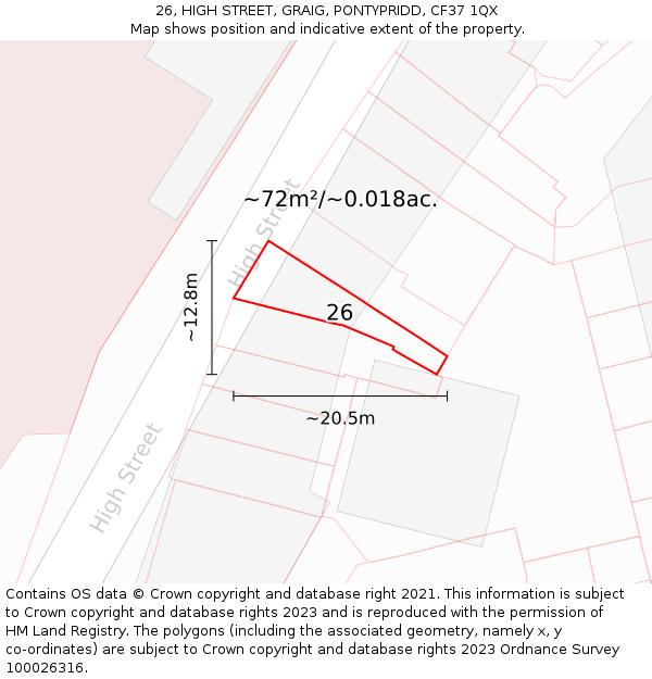 26, HIGH STREET, GRAIG, PONTYPRIDD, CF37 1QX: Plot and title map
