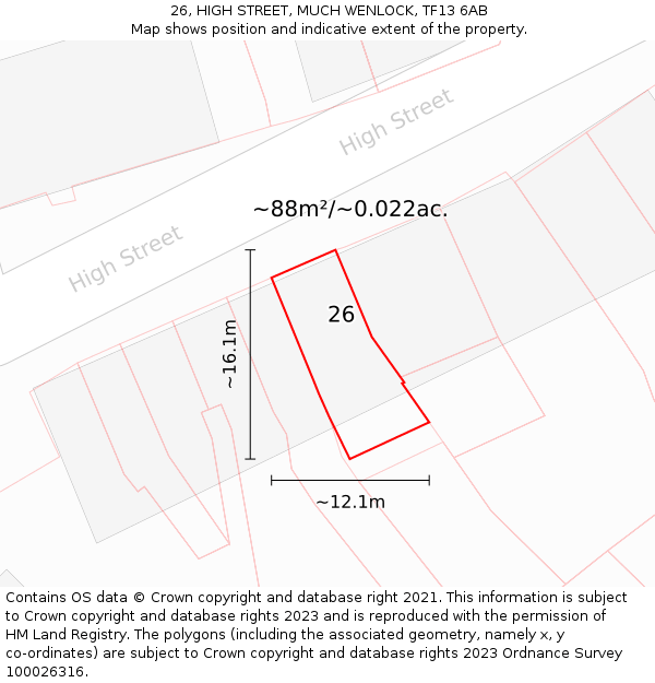 26, HIGH STREET, MUCH WENLOCK, TF13 6AB: Plot and title map