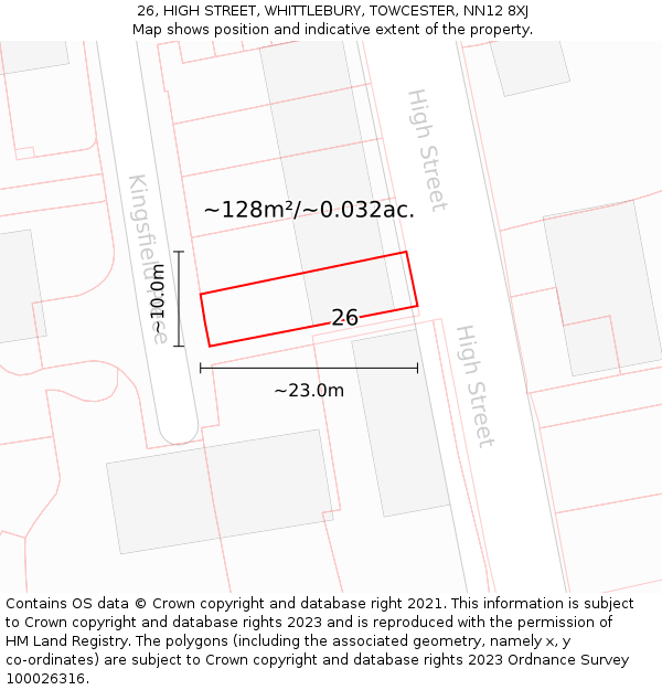 26, HIGH STREET, WHITTLEBURY, TOWCESTER, NN12 8XJ: Plot and title map