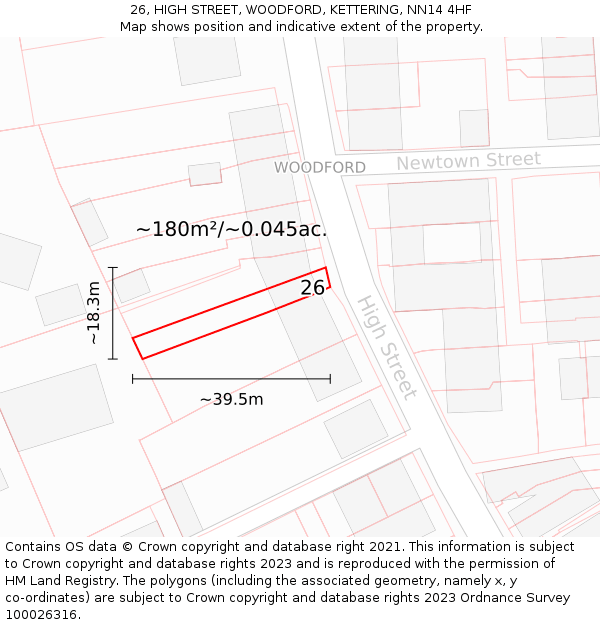26, HIGH STREET, WOODFORD, KETTERING, NN14 4HF: Plot and title map
