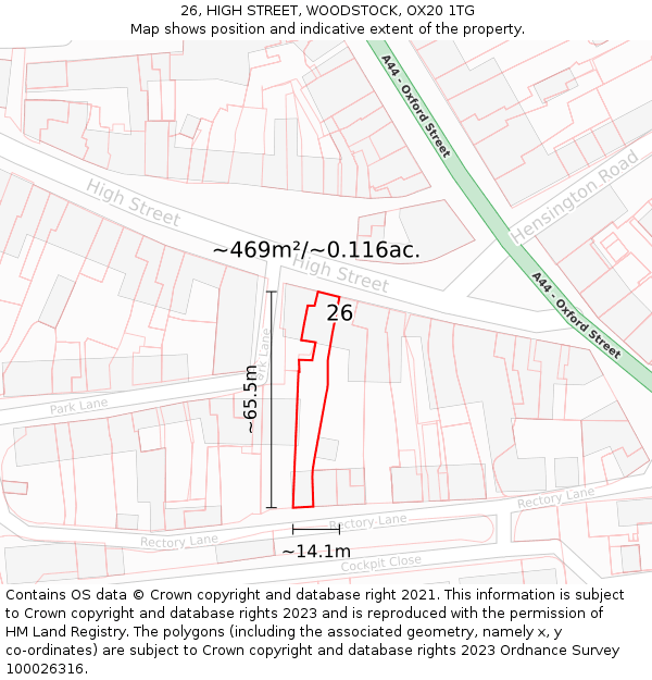 26, HIGH STREET, WOODSTOCK, OX20 1TG: Plot and title map