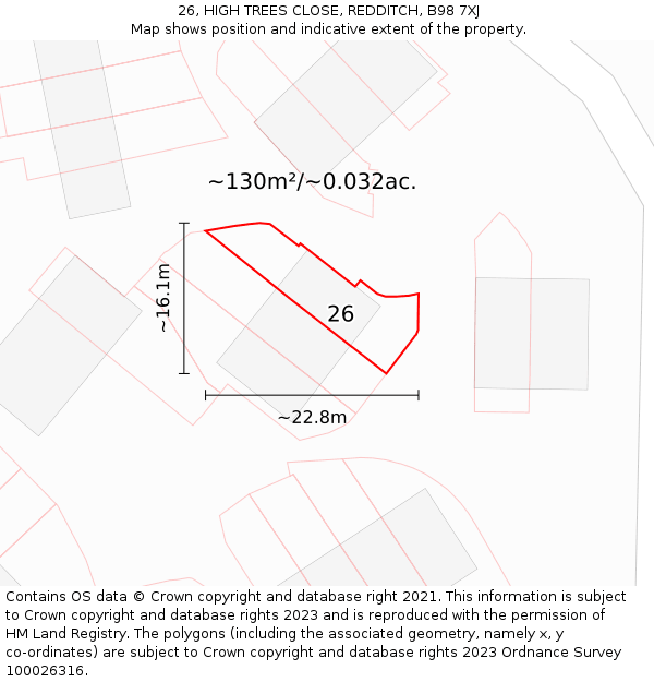26, HIGH TREES CLOSE, REDDITCH, B98 7XJ: Plot and title map
