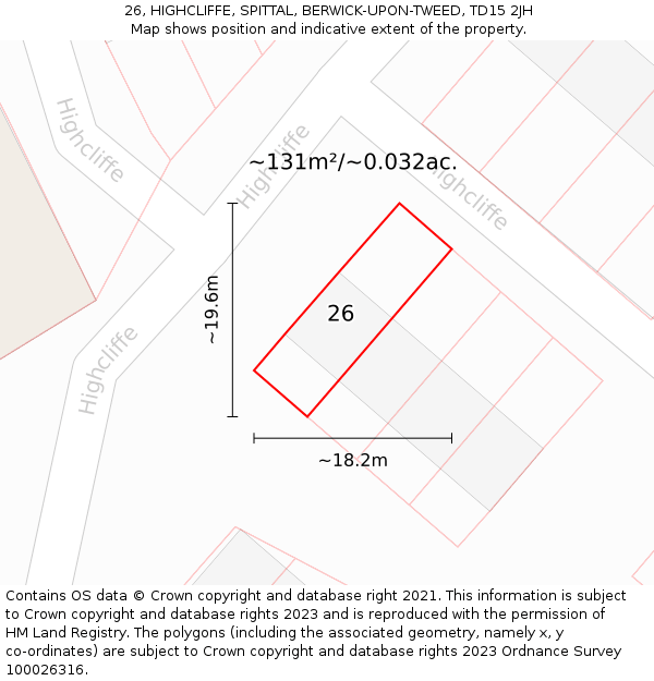 26, HIGHCLIFFE, SPITTAL, BERWICK-UPON-TWEED, TD15 2JH: Plot and title map