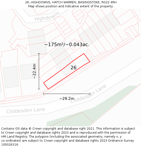 26, HIGHDOWNS, HATCH WARREN, BASINGSTOKE, RG22 4RH: Plot and title map