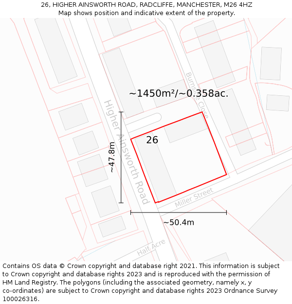 26, HIGHER AINSWORTH ROAD, RADCLIFFE, MANCHESTER, M26 4HZ: Plot and title map