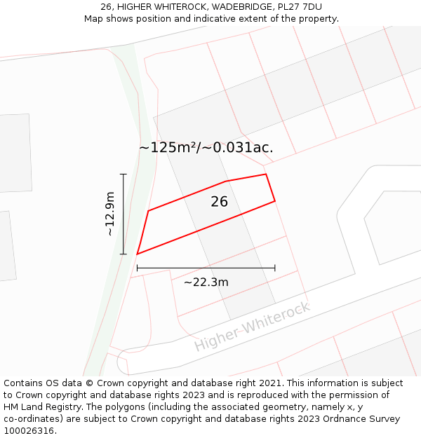 26, HIGHER WHITEROCK, WADEBRIDGE, PL27 7DU: Plot and title map
