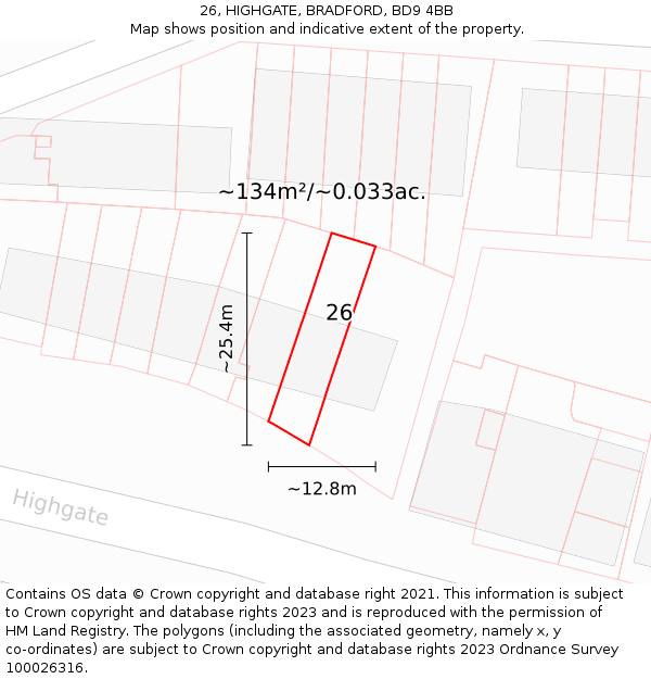 26, HIGHGATE, BRADFORD, BD9 4BB: Plot and title map