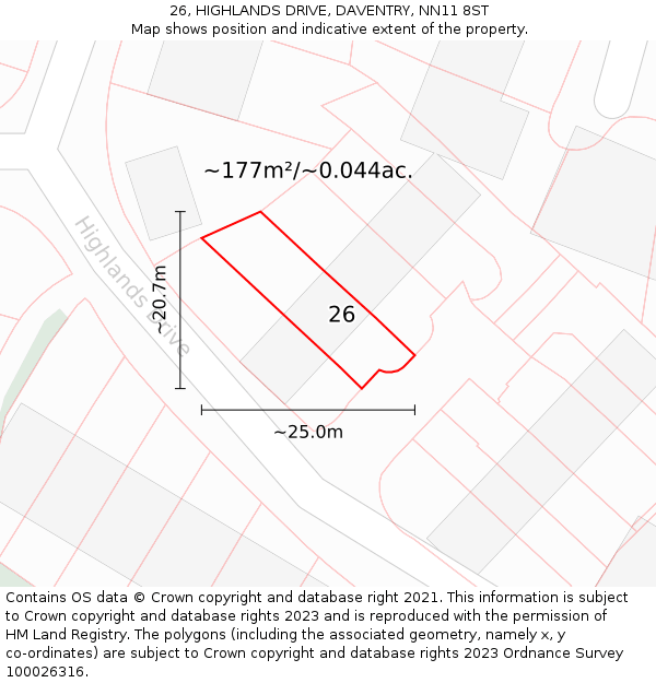 26, HIGHLANDS DRIVE, DAVENTRY, NN11 8ST: Plot and title map