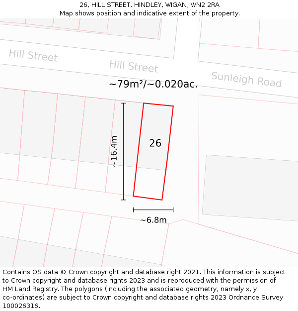 26, HILL STREET, HINDLEY, WIGAN, WN2 2RA: Plot and title map