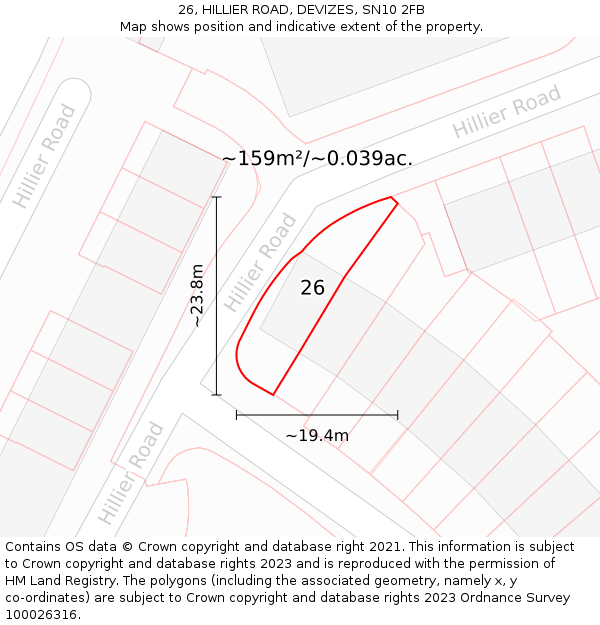 26, HILLIER ROAD, DEVIZES, SN10 2FB: Plot and title map