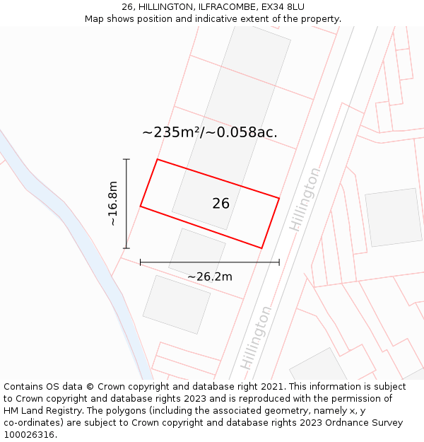 26, HILLINGTON, ILFRACOMBE, EX34 8LU: Plot and title map