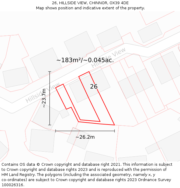 26, HILLSIDE VIEW, CHINNOR, OX39 4DE: Plot and title map