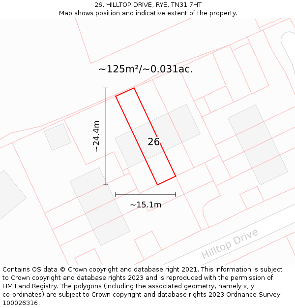 26, HILLTOP DRIVE, RYE, TN31 7HT: Plot and title map