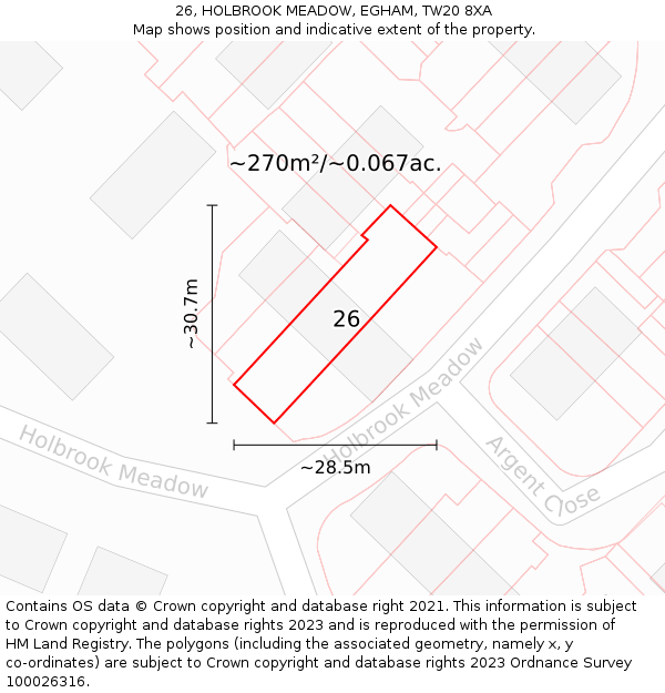 26, HOLBROOK MEADOW, EGHAM, TW20 8XA: Plot and title map