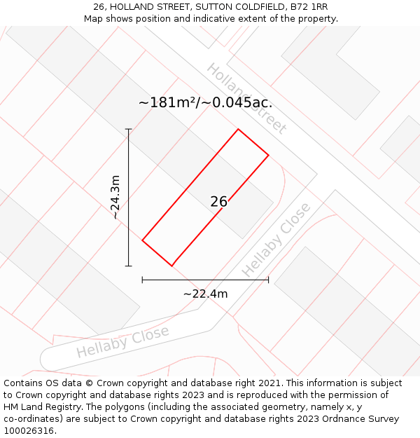26, HOLLAND STREET, SUTTON COLDFIELD, B72 1RR: Plot and title map