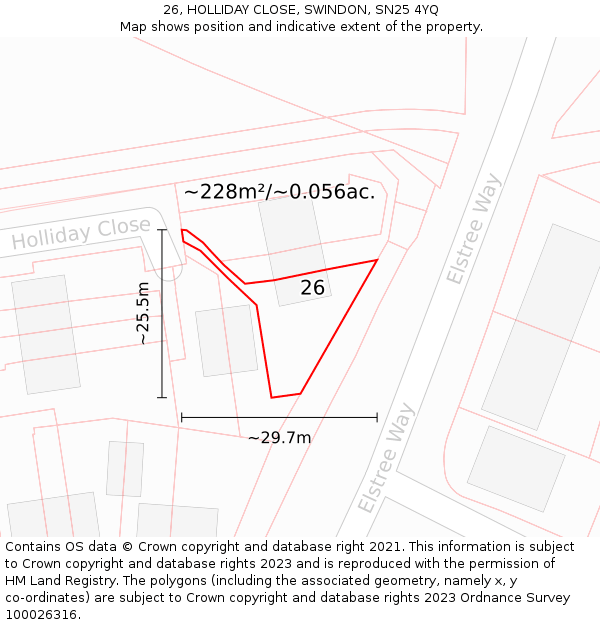 26, HOLLIDAY CLOSE, SWINDON, SN25 4YQ: Plot and title map