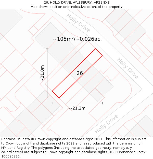 26, HOLLY DRIVE, AYLESBURY, HP21 8XS: Plot and title map