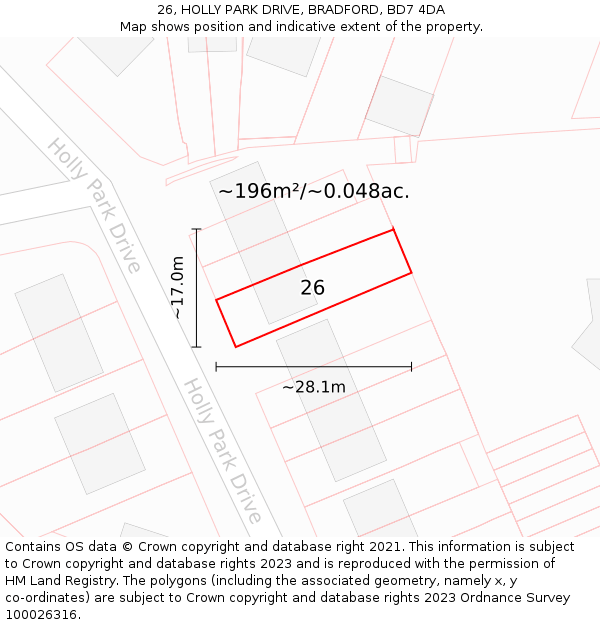26, HOLLY PARK DRIVE, BRADFORD, BD7 4DA: Plot and title map