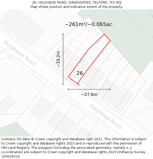 26, HOLYHEAD ROAD, OAKENGATES, TELFORD, TF2 6DJ: Plot and title map