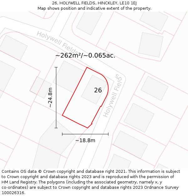 26, HOLYWELL FIELDS, HINCKLEY, LE10 1EJ: Plot and title map