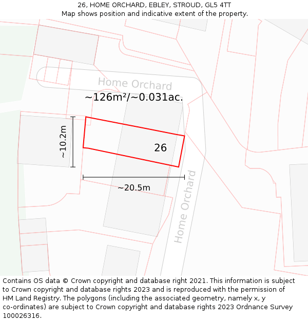 26, HOME ORCHARD, EBLEY, STROUD, GL5 4TT: Plot and title map