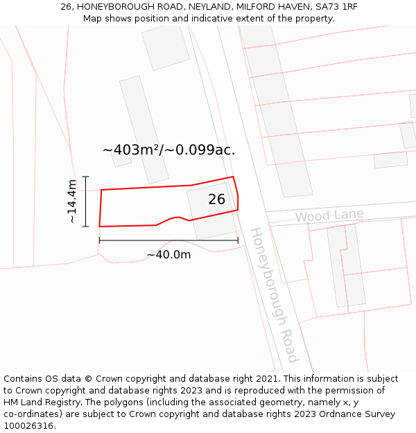 26, HONEYBOROUGH ROAD, NEYLAND, MILFORD HAVEN, SA73 1RF: Plot and title map