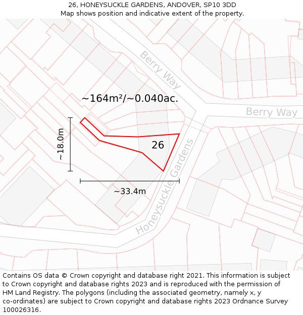 26, HONEYSUCKLE GARDENS, ANDOVER, SP10 3DD: Plot and title map
