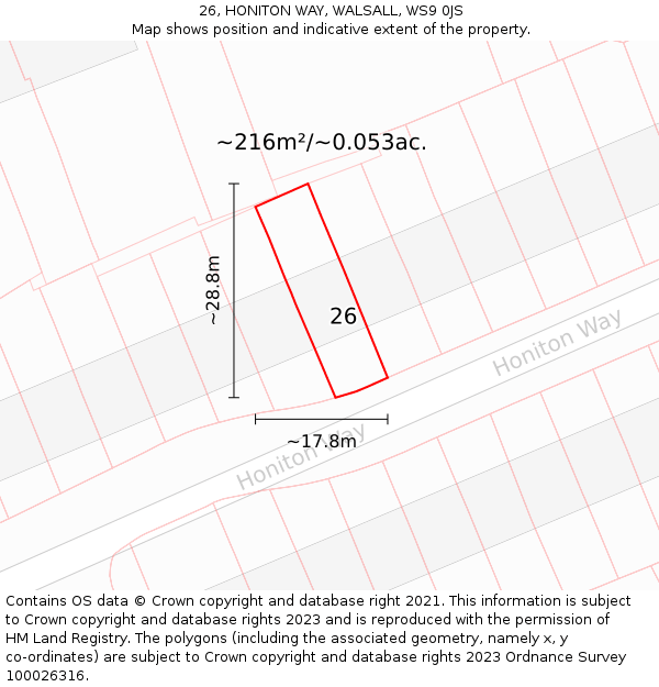 26, HONITON WAY, WALSALL, WS9 0JS: Plot and title map