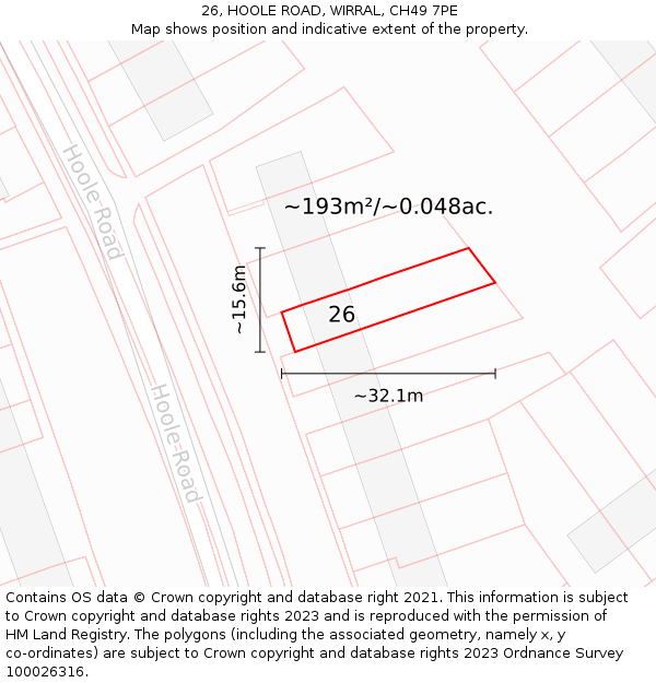 26, HOOLE ROAD, WIRRAL, CH49 7PE: Plot and title map