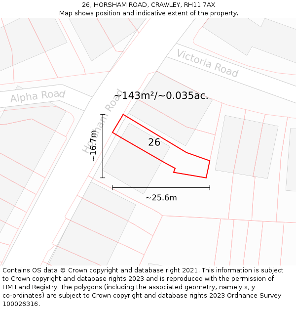 26, HORSHAM ROAD, CRAWLEY, RH11 7AX: Plot and title map