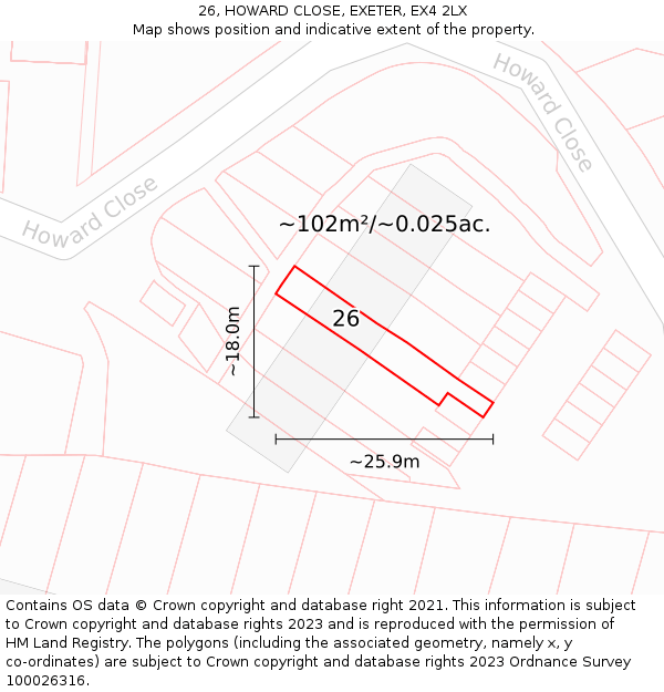 26, HOWARD CLOSE, EXETER, EX4 2LX: Plot and title map