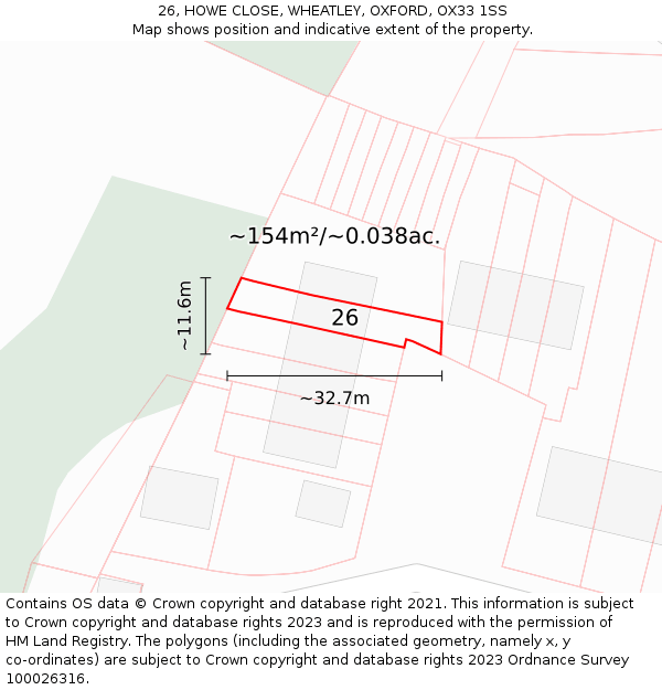 26, HOWE CLOSE, WHEATLEY, OXFORD, OX33 1SS: Plot and title map