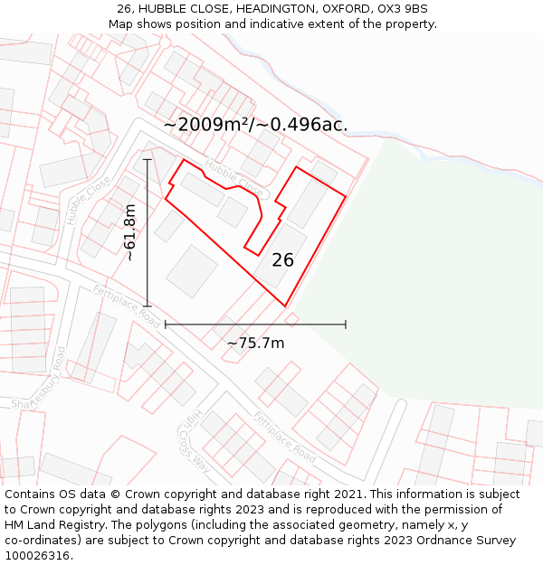 26, HUBBLE CLOSE, HEADINGTON, OXFORD, OX3 9BS: Plot and title map