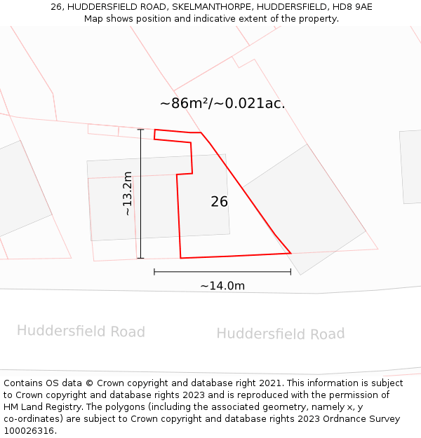 26, HUDDERSFIELD ROAD, SKELMANTHORPE, HUDDERSFIELD, HD8 9AE: Plot and title map