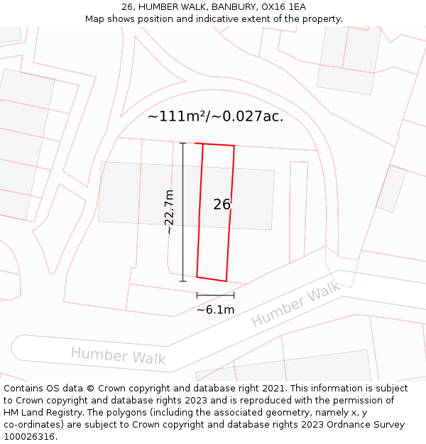 26, HUMBER WALK, BANBURY, OX16 1EA: Plot and title map