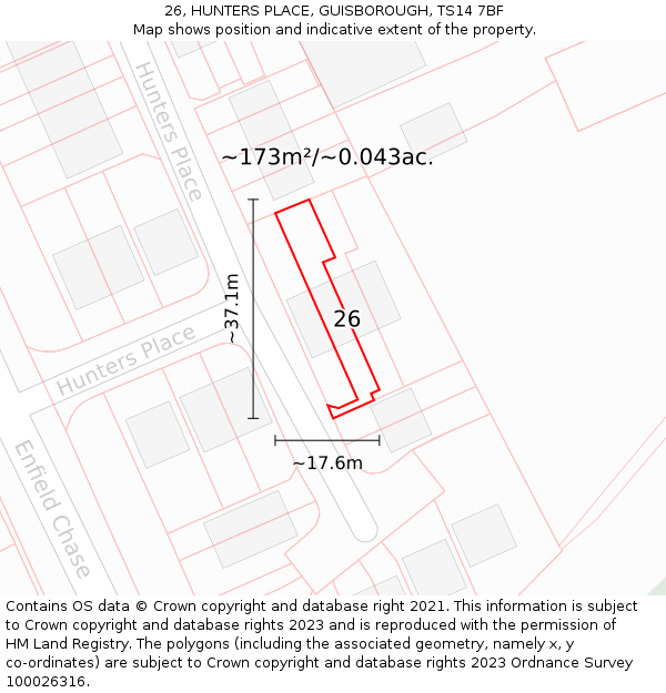 26, HUNTERS PLACE, GUISBOROUGH, TS14 7BF: Plot and title map