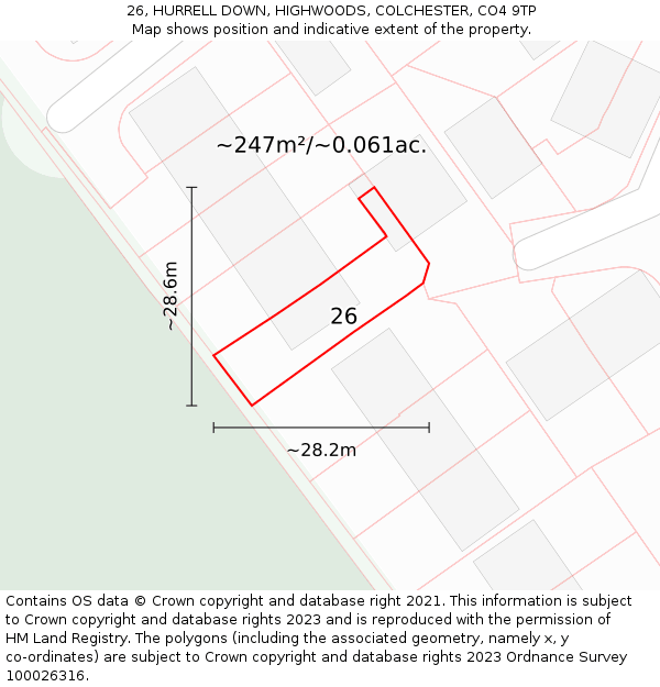 26, HURRELL DOWN, HIGHWOODS, COLCHESTER, CO4 9TP: Plot and title map