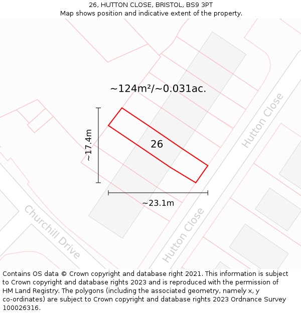 26, HUTTON CLOSE, BRISTOL, BS9 3PT: Plot and title map