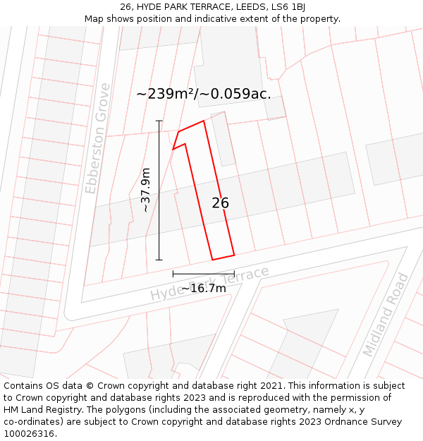 26, HYDE PARK TERRACE, LEEDS, LS6 1BJ: Plot and title map