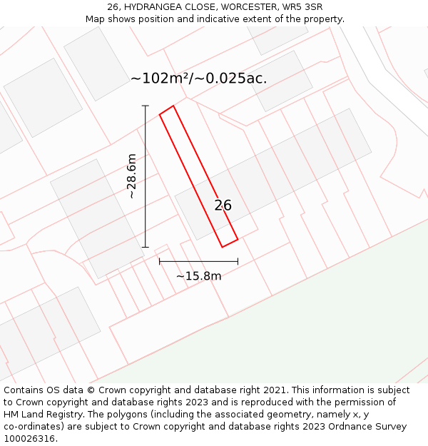 26, HYDRANGEA CLOSE, WORCESTER, WR5 3SR: Plot and title map